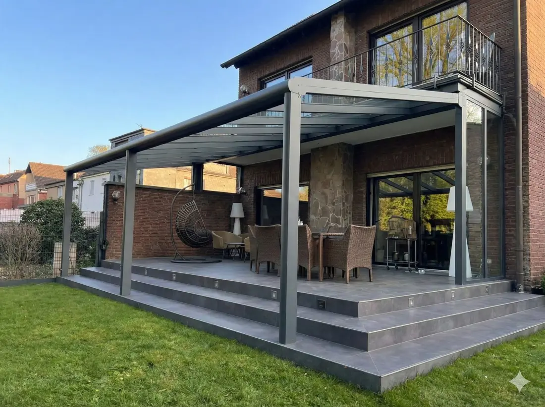Aluminium glass canopy over a terrace